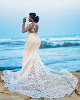 Lace Appliques Mermaid Wedding Dress Long Sleeves Plus Size Bridal Dresses-showprettydress