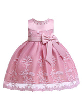 Lace Bow A-line Kids Short Formal Party Dress-showprettydress