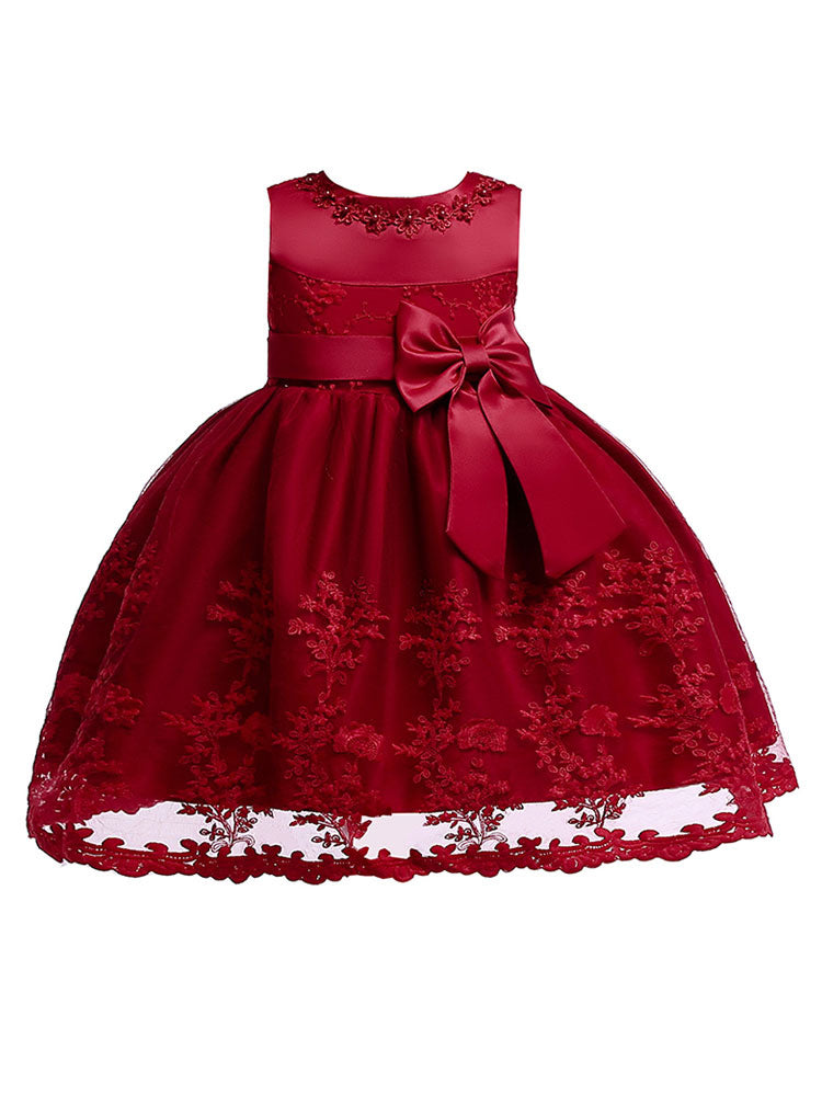 Lace Bow A-line Kids Short Formal Party Dress-showprettydress