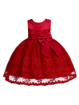 Lace Bow A-line Kids Short Formal Party Dress-showprettydress