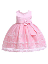 Lace Bow A-line Kids Short Formal Party Dress-showprettydress