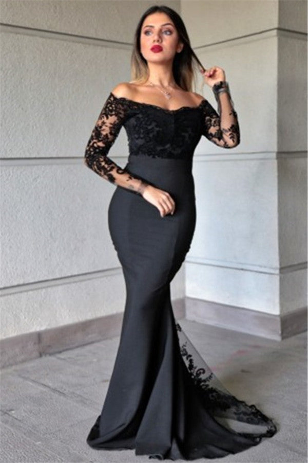 Lace Mermaid Evening Dresses Elegant Long Sleevess Gowns-showprettydress