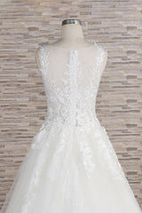 Long A-line Sweetheart Applqiues Lace Tulle Wedding Dress-showprettydress