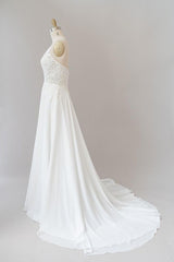 Long A-line Sweetheart Spaghetti Strap Appliques Chiffon Wedding Dress-showprettydress