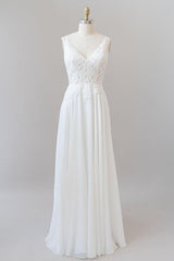 Long A-line Sweetheart Spaghetti Strap Appliques Chiffon Wedding Dress-showprettydress