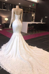 Long Mermaid Sweetheart Appliques Lace Wedding Dress-showprettydress