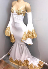 Long Sleeves Prom Party Gowns with gold appliques, mermaid evening dress-showprettydress