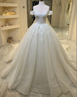 luxurious Off the ShoulderAppliques A line Ball Gowns Princess Bridal Gowns-showprettydress