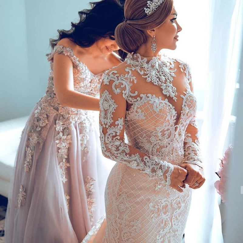 Luxurious Sweetheart Lace Tulle Mermaid Spring Wedding Dress-showprettydress