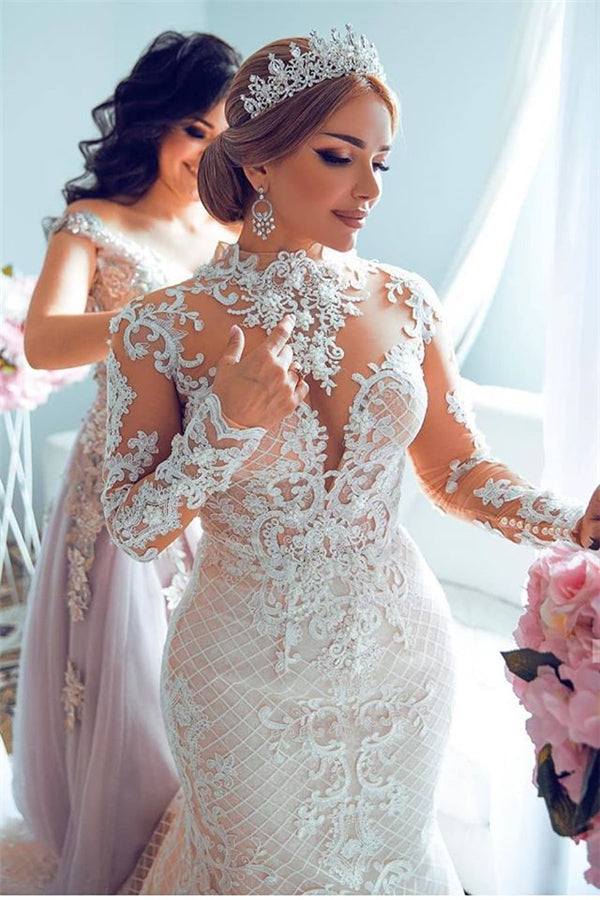 Luxurious Sweetheart Lace Tulle Mermaid Spring Wedding Dress-showprettydress