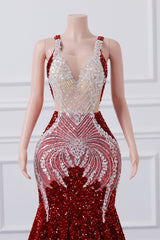 Luxury Burgundy Sequin Mermaid Silver Beaded Court Trian Criss Cross Prom Dresses-Showprettydress