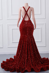 Luxury Burgundy Sequin Mermaid Silver Beaded Court Trian Prom Dresses-Showprettydress