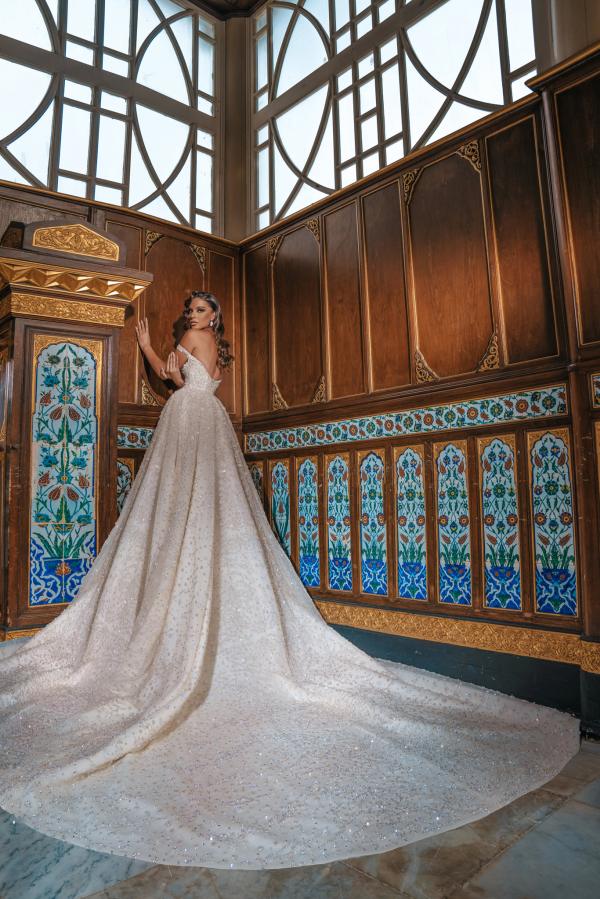 Luxury Long Princess Off-the-shoulder Sequined Wedding Dresses with slit-showprettydress