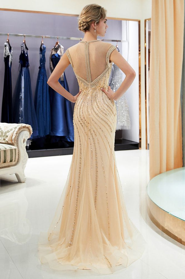 MARTHA Mermaid Floor Length Sleeveless Golden Beading Evening Gowns-showprettydress