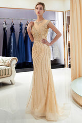 MARTHA Mermaid Floor Length Sleeveless Golden Beading Evening Gowns-showprettydress