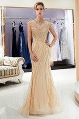 MARTHA Mermaid Floor Length Sleeveless Golden Beading Evening Gowns-showprettydress