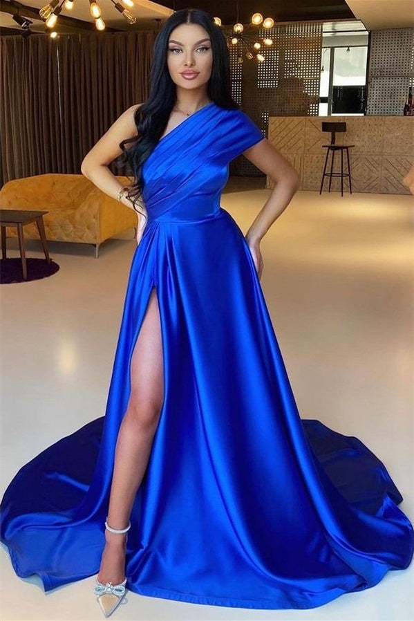 Mermaid Asymmetrical High Split One Shoulder Floor-length Prom Dress-showprettydress