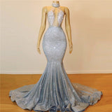 Mermaid Halter Sleeveless Floor-Length Prom Party Gowns-showprettydress