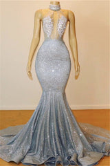 Mermaid Halter Sleeveless Floor-Length Prom Party Gowns-showprettydress