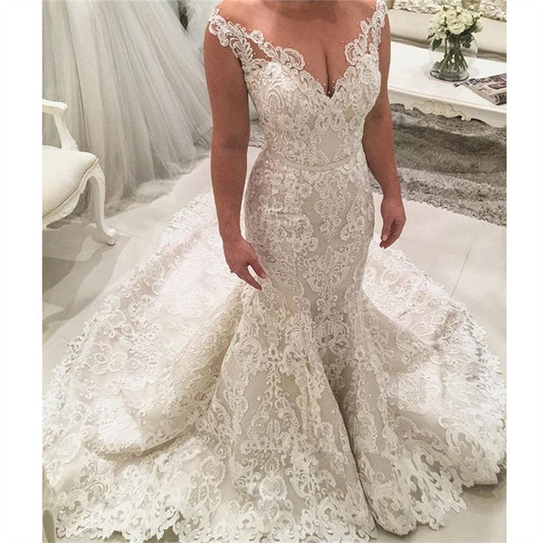 Mermaid Lace Wedding Dresses Sleeveless Classic Dresses for Weddings-showprettydress