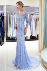 Mermaid Long Sleevess Floor Length Sequins Formal Party Dresses-showprettydress