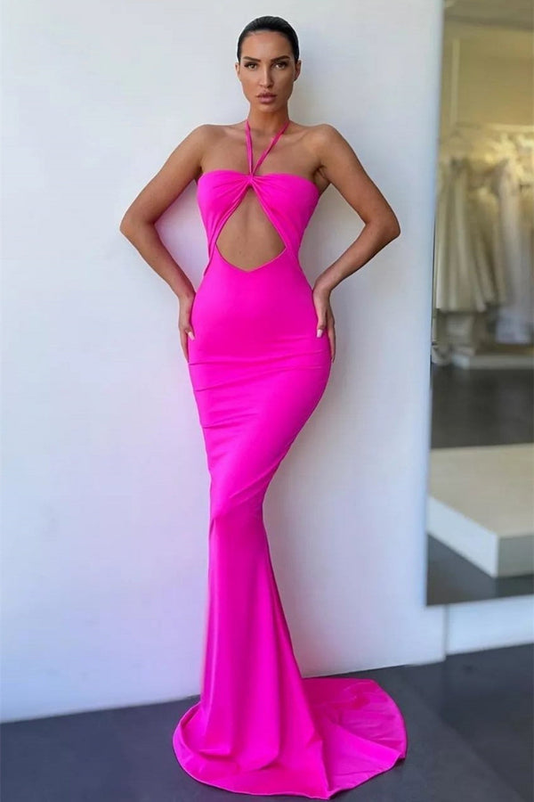 Mermaid Spaghetti Strap Sleeveless Backless Floor-length Prom Dress-showprettydress