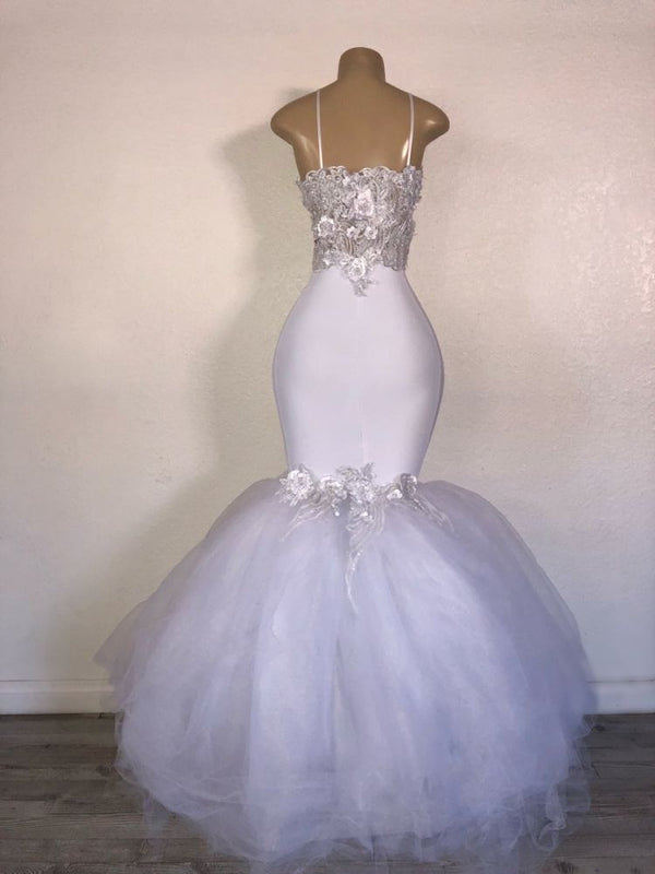 Mermaid Strapless Tulle Applique Elegant Prom Dresses-showprettydress