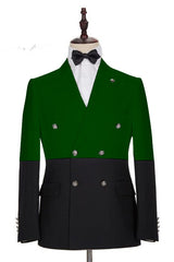 Modern Dark Green and Black Bespoke Slim Fit Double Breasted Men Suits-showprettydress