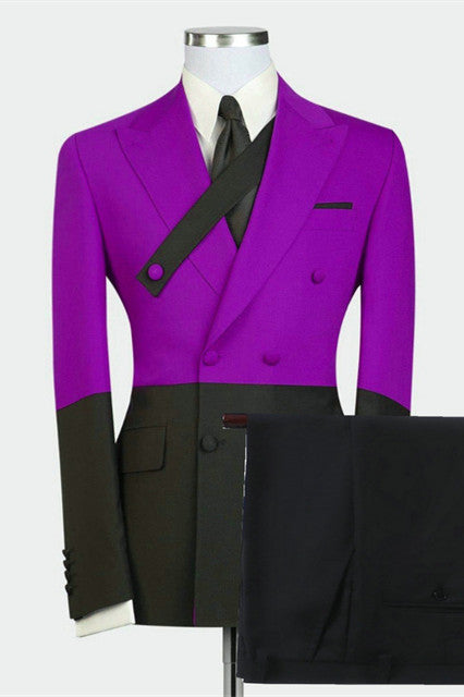 Modern Purple Double Breasted Peaked Lapel Men Suits Online-showprettydress