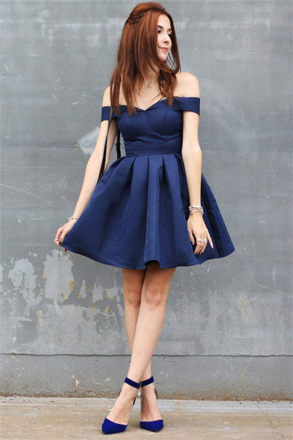 Off-the-Shoulder Navy Homecoming Dress Chic Short Hoco Dresses On Sale-showprettydress