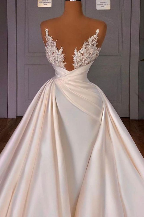 Off the Shoulder Sequined Fur Satin Wedding Party Gown Sleeveless/Long Sleevess styles-showprettydress