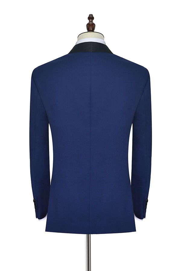 One Button Black Silk Shawl Lapel Wedding Suits for Men Custom design Blue Mens Marriage Suits-showprettydress