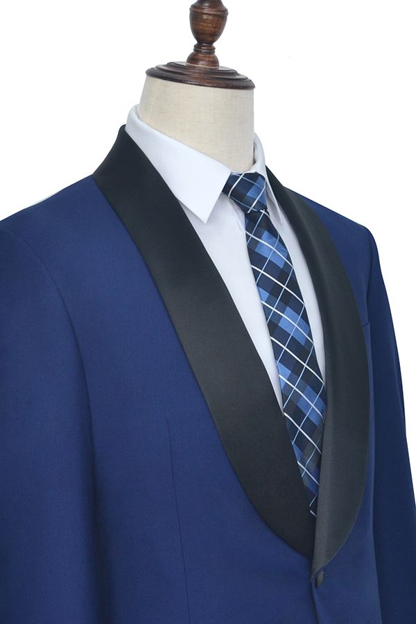 One Button Black Silk Shawl Lapel Wedding Suits for Men Custom design Blue Mens Marriage Suits-showprettydress