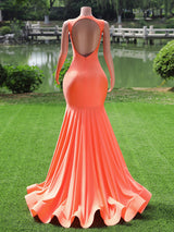 Orange Long Mermaid Sweetheart Satin Tulle Backless Prom Dresses-showprettydress