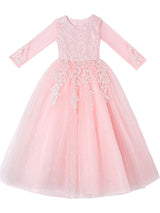 Pink Jewel Neck Tulle Lace Embroidered Kids Party Dresses-showprettydress