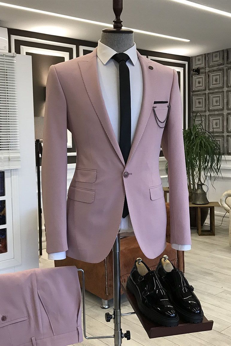 Pink Peaked Lapel 3 Flaps Prom Suits For Men-showprettydress