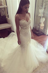 Pretty Spaghetti Straps Sweetheart Wedding Dress Summer Sheath Tulle Bridal Gown-showprettydress