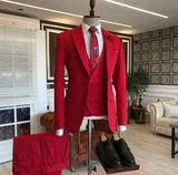 Red Bespoke Three Pieces Peaked Lapel Men's Prom Suits-showprettydress