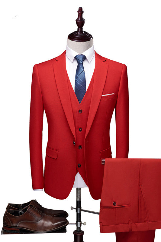 Red Fashion Notched Lapel Tuxedo Bespoke Three Pieces Men Suits-showprettydress