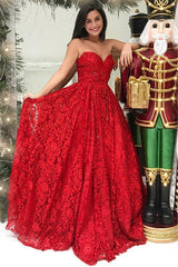 Red Lace Sweetheart Evening Dresses New in Affordable Ball Dresses On Sale-showprettydress