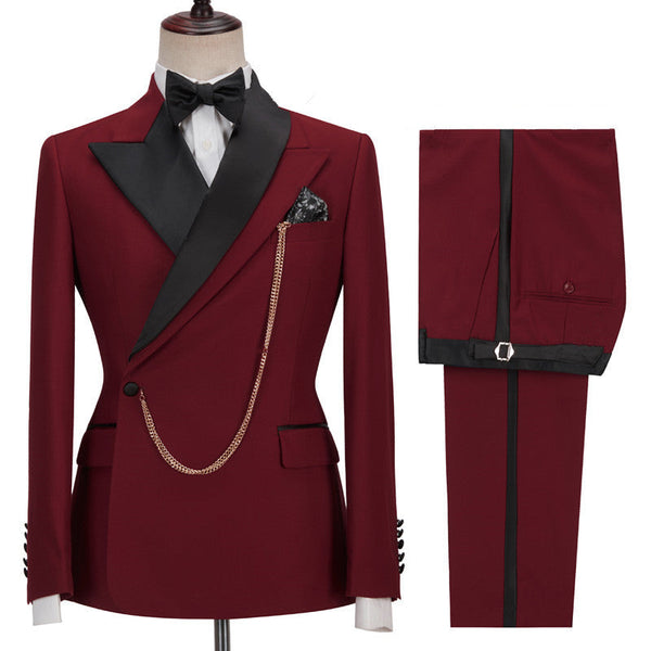 Red Peaked Lapel Slim Fit Designer Men Suits for Prom-showprettydress