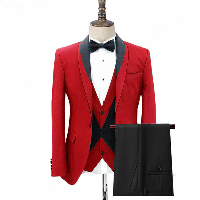 Red Three Pieces Fashion Shawl Lapel Men Suits for Wedding-showprettydress