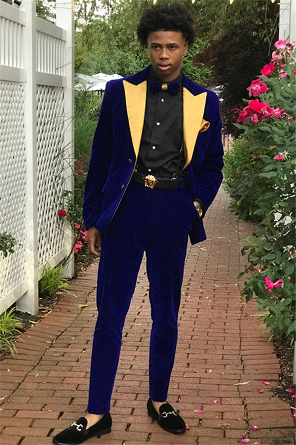 Royal Blue Slim Fit Velvet Men Suits 2 Pieces Prom Party Outfits-showprettydress