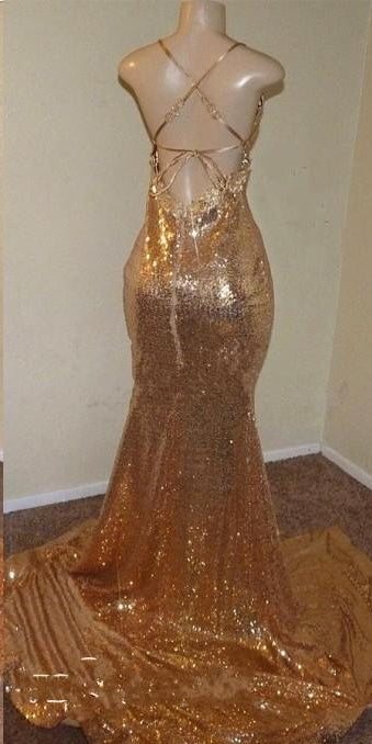 Sequins Sleeveless Front Slit Floor Length Mermaid Dresses-showprettydress