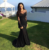 Sexy Black Long Sleeves Lace Mermaid Prom Dress Sequins Long-showprettydress