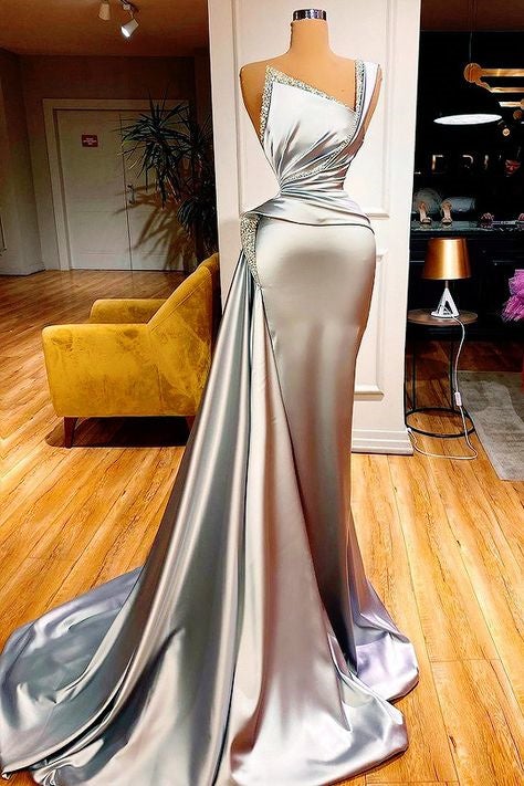 Sexy One Shoulder Mermaid Prom Dress with Sweep Train-showprettydress