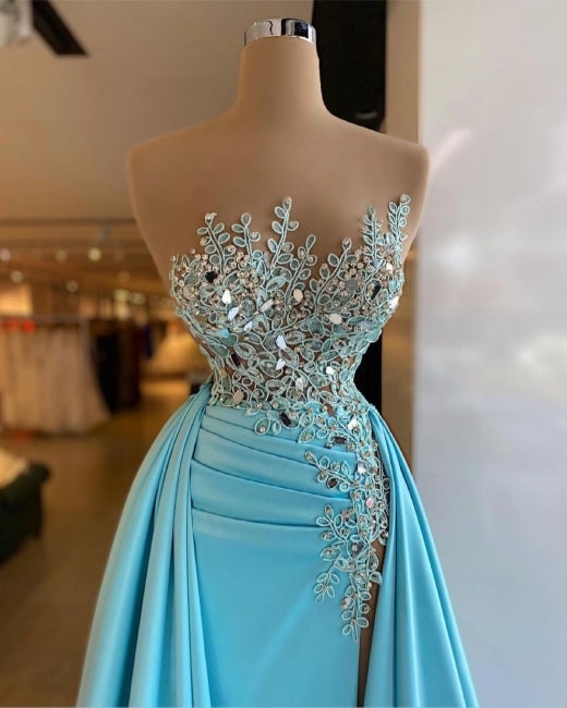 Sexy Sleeveless Sequins Mermaid Prom Dress with Detachable Train-showprettydress