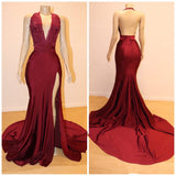 Sexy V-neck Chiffon Mermaid Prom Dress Sequins Long Backless With Split-showprettydress