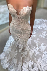 Sexy V-neck Long Mermaid Wedding Dress Lace-showprettydress