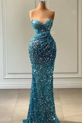 Showprettydess Blue Mermaid Prom Dress with Sequins & Sweetheart Neckline for Parties-showprettydress